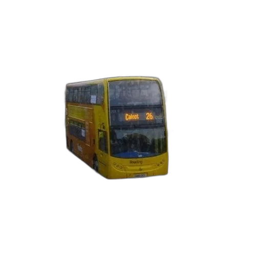staff, 3d render, photorealistic, yellow, double, decker, bus, driving transparent PNG cut-out