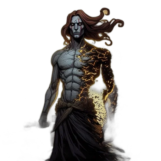 concept art, fantasy art, comic book art, pixel art, dark, blue, golden, blue-skinned transparent PNG cut-out