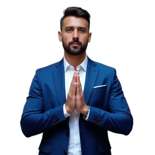 jacket, staff, face, photorealistic, man, blue, blazer, white transparent PNG cut-out