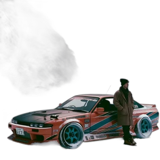 car, jacket, weapon, concept art, photorealistic, anime, cyberpunk, fog transparent PNG cut-out