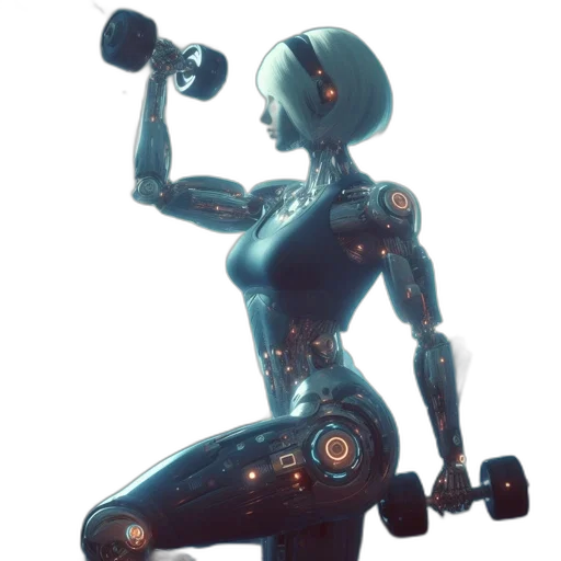 robot, weapon, cyberpunk, concept art, 3d render, pixel art, dimly, lit transparent PNG cut-out