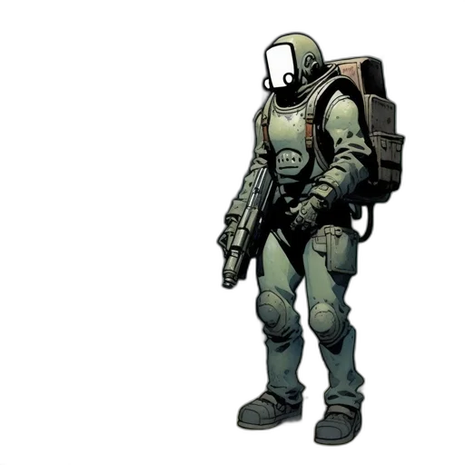 jacket, robot, mask, weapon, concept art, comic book art, cyberpunk, 3d render transparent PNG cut-out