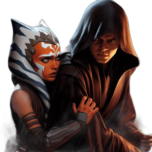 concept art, comic book art, fantasy art, pixel art, fire, foreground, ahsoka, tano transparent PNG cut-out