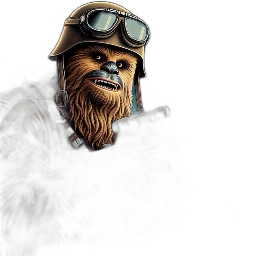 concept art, comic book art, fantasy art, photorealistic, chewbacca, military, gear, armed transparent PNG cut-out