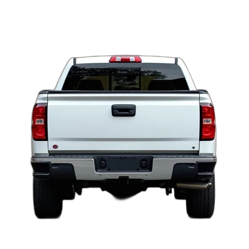 white, pickup, truck, parked, street, wooden, fence, background transparent PNG cut-out