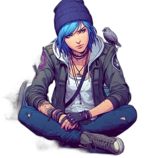 jacket, concept art, comic book art, cyberpunk, cartoon, neon lights, blue, colorful transparent PNG cut-out