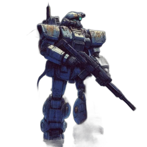 robot, weapon, concept art, fantasy art, watercolor, 3d render, blue, towering transparent PNG cut-out