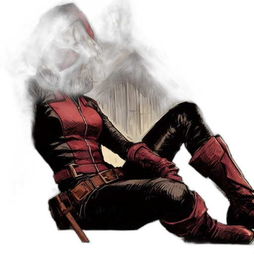 mask, jacket, comic book art, concept art, fantasy art, photorealistic, fire, red transparent PNG cut-out