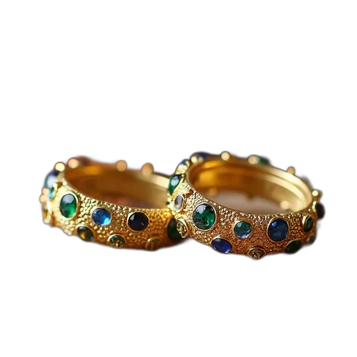 jewelry, crown, 3d render, pair, gold, hoop, earrings, colorful transparent PNG cut-out