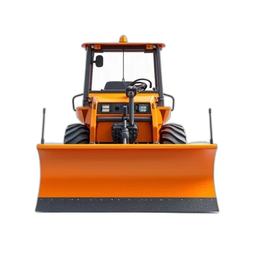 small, orange, snow, plow, black, rubber, tire, metal transparent PNG cut-out