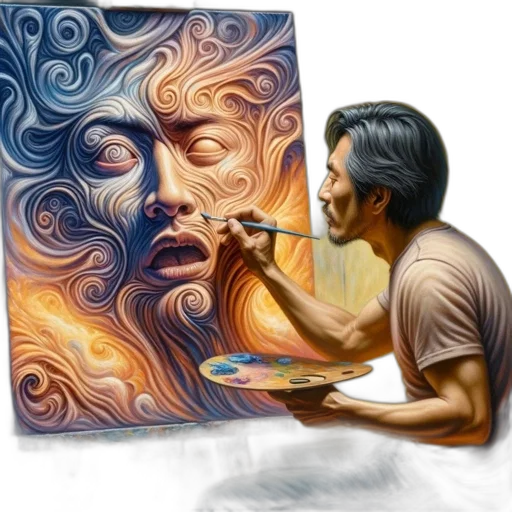 face, photorealistic, oil painting, fantasy art, concept art, fire, underwater, outer space transparent PNG cut-out
