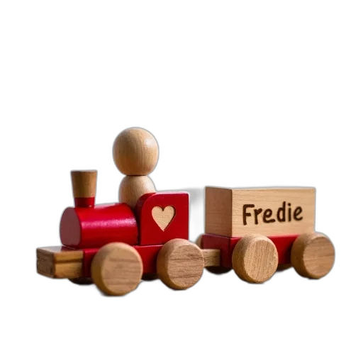 furniture, 3d render, wooden, toy, train, red, brown, color transparent PNG cut-out