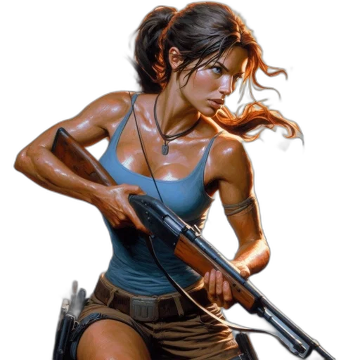 weapon, concept art, comic book art, fantasy art, photorealistic, adventurous, woman, stands transparent PNG cut-out