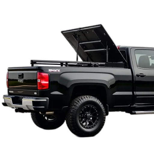 car, 3d render, photorealistic, black, pickup, truck, large, open transparent PNG cut-out
