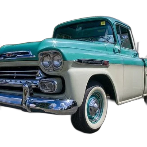 car, photorealistic, 3d render, vintage, turquoise, white, chevrolet, truck transparent PNG cut-out