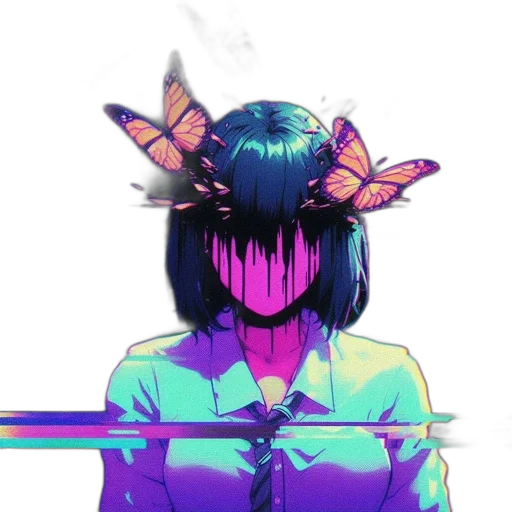 mask, crown, flower, face, vaporwave, anime, pixel art, cyberpunk transparent PNG cut-out