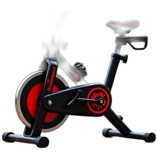 photorealistic, fire, black, red, exercise, bike, standing, upright transparent PNG cut-out