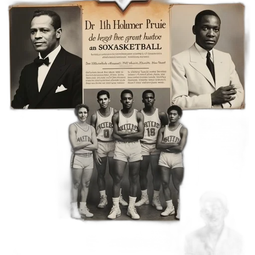collage, images, text, celebrating, history, basketball, top, left transparent PNG cut-out