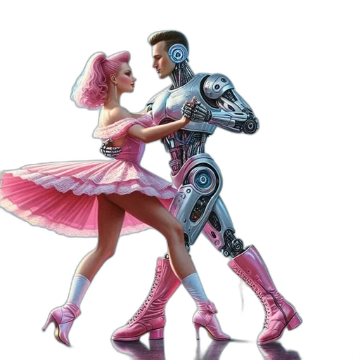 robot, dress, concept art, cyberpunk, comic book art, 3d render, woman, pink transparent PNG cut-out