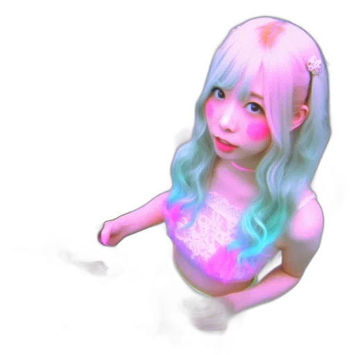 robot, creature, hair, dress, 3d render, vaporwave, anime, concept art transparent PNG cut-out