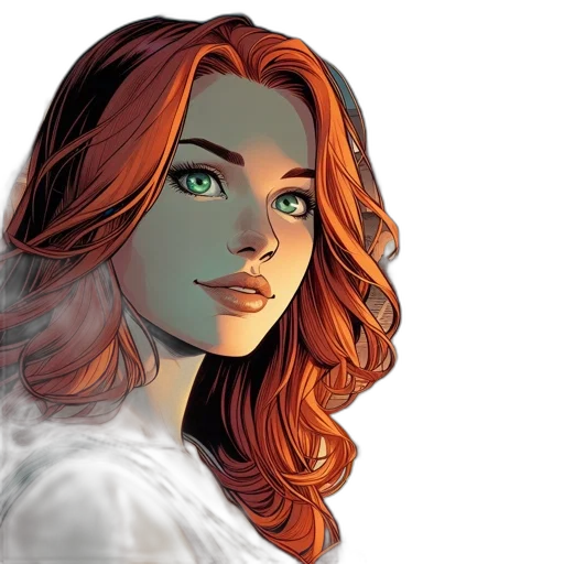 comic book art, fantasy art, concept art, cartoon, green, woman, red, hair transparent PNG cut-out