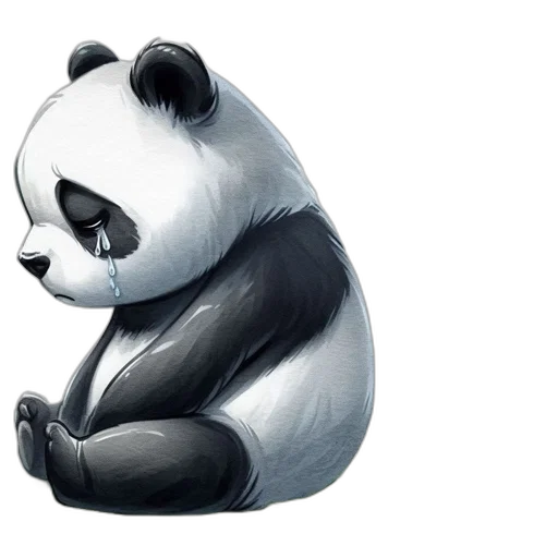 concept art, photorealistic, 3d render, cartoon, solitary, weeping, panda, sits transparent PNG cut-out