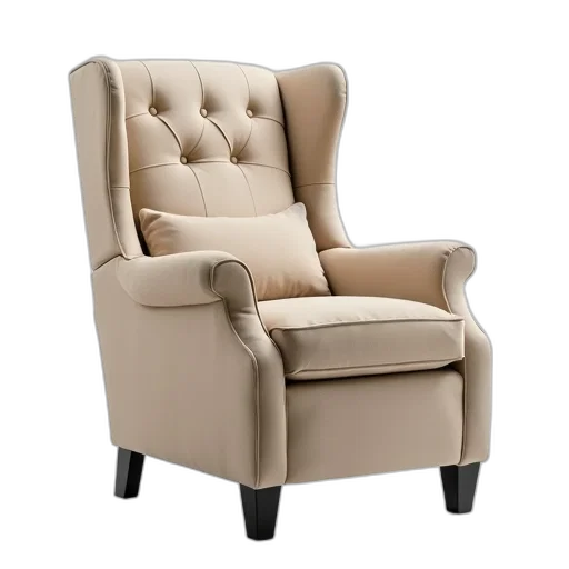 furniture, 3d render, beige, recliner, tufted, backrest, seat, padded transparent PNG cut-out