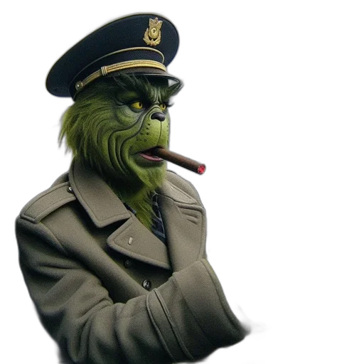 staff, jacket, hat, mask, 3d render, concept art, photorealistic, grinch transparent PNG cut-out