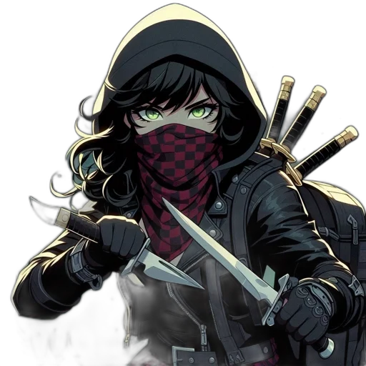 weapon, mask, staff, sword, comic book art, concept art, pixel art, anime transparent PNG cut-out