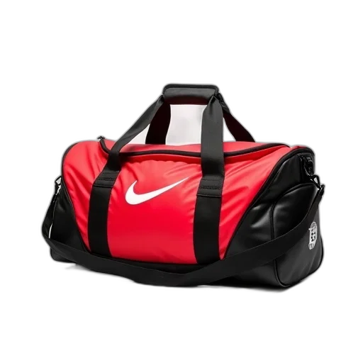 red, black, gym, bag, white, logo, side, placed transparent PNG cut-out