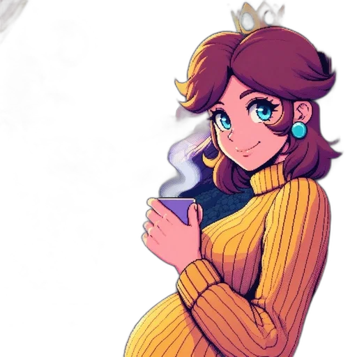 dress, crown, staff, jacket, pixel art, concept art, cartoon, anime transparent PNG cut-out