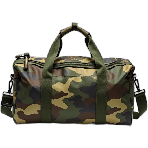 3d render, camouflage, duffle, bag, military, style, pattern transparent PNG cut-out