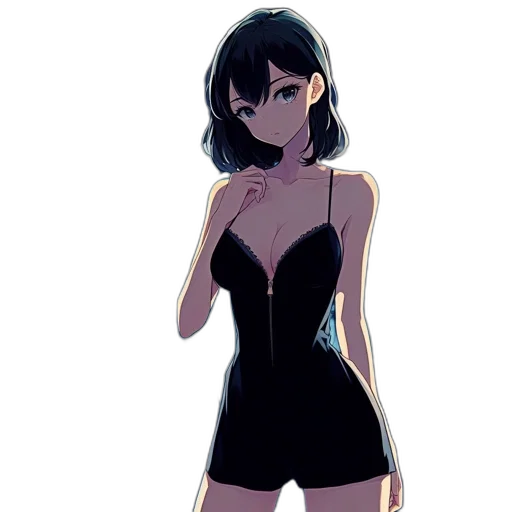 dress, weapon, anime, cartoon, concept art, pixel art, monochrome, dark transparent PNG cut-out