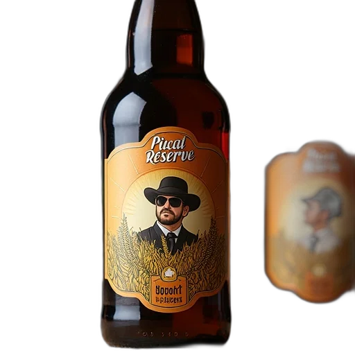 bottle, private, reserve, beer, label, featuring, stylized, illustration transparent PNG cut-out