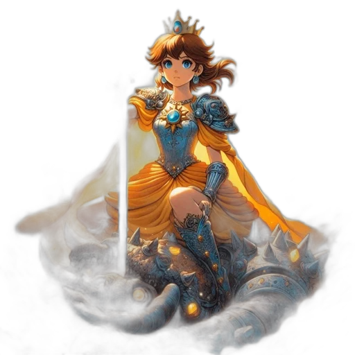 crown, dress, sword, fantasy art, concept art, pixel art, anime, blue transparent PNG cut-out
