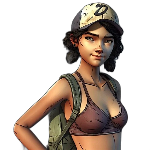concept art, fantasy art, comic book art, pixel art, earth tones, youthful, lady, wears transparent PNG cut-out