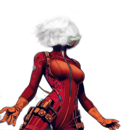 robot, mask, jacket, dress, concept art, fantasy art, comic book art, cyberpunk transparent PNG cut-out