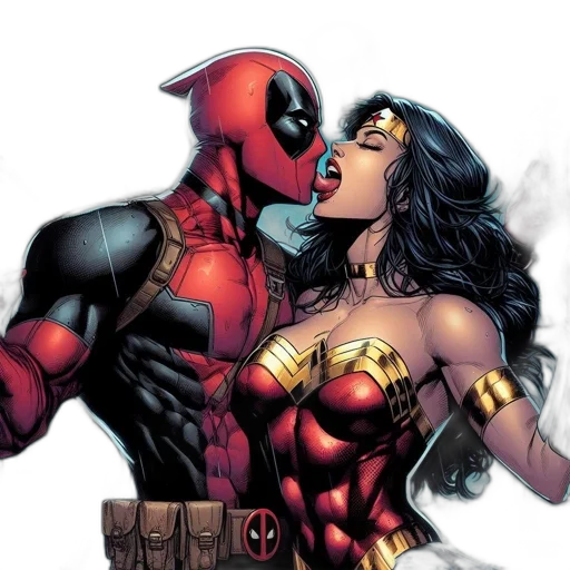 comic book art, concept art, deadpool, wonder, woman, share, intimate, moment transparent PNG cut-out