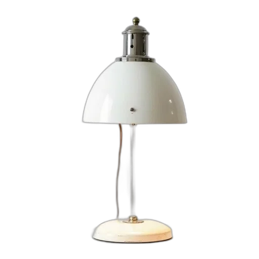 furniture, 3d render, vintage-style, desk, lamp, white, dome-shaped, shade transparent PNG cut-out