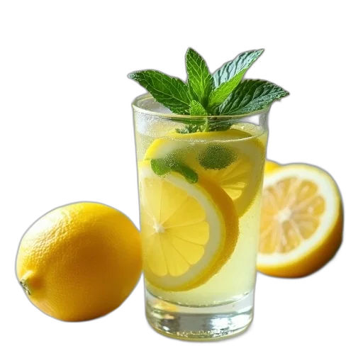food, weapon, photorealistic, 3d render, glass, filled, lemon, slices transparent PNG cut-out