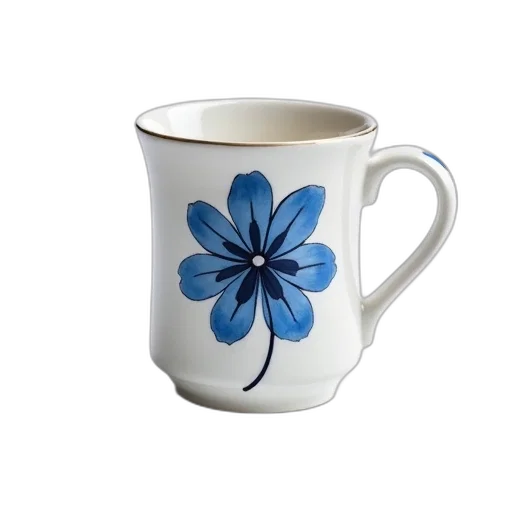 flower, photorealistic, 3d render, ceramic, mug, blue, white, floral transparent PNG cut-out
