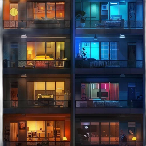 furniture, building, robot, concept art, cyberpunk, 3d render, anime, neon lights transparent PNG cut-out