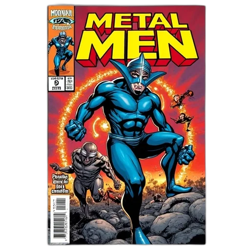 comic book art, comic, book, cover, featuring, character, metal, men transparent PNG cut-out