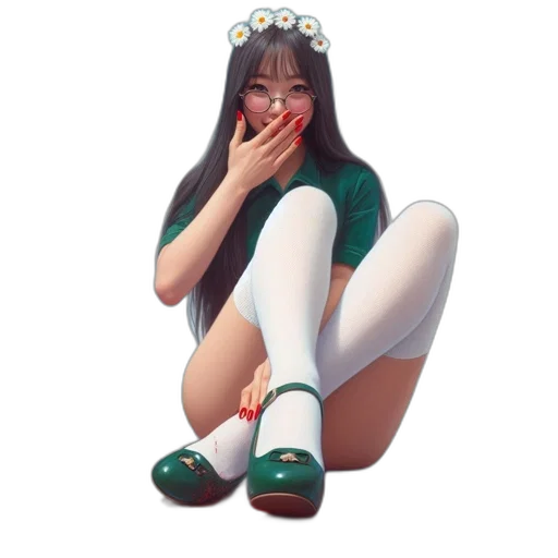 shoes, dress, pixel art, concept art, fantasy art, anime, green, young transparent PNG cut-out