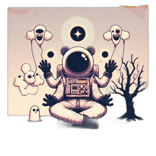 robot, creature, staff, mask, concept art, pixel art, fantasy art, comic book art transparent PNG cut-out