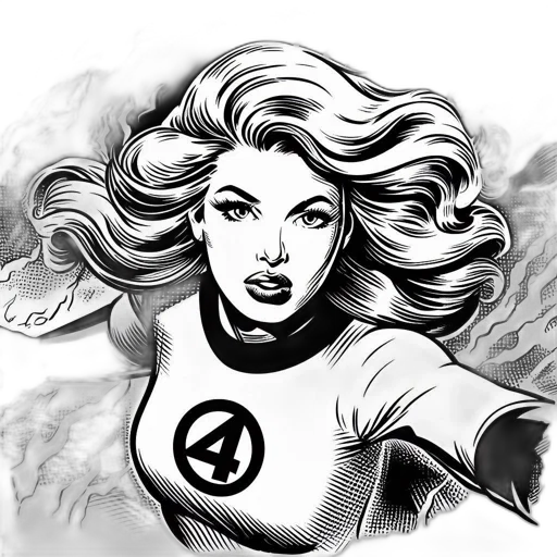 comic book art, cartoon, concept art, pencil sketch, illustration, features, vintage-style, superheroine transparent PNG cut-out