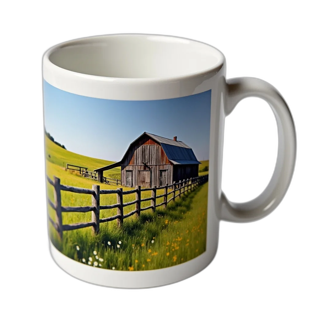 photorealistic, 3d render, oil painting, white, ceramic, mug, scenic, image transparent PNG cut-out