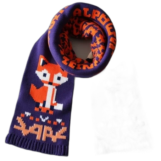pair, knitted, scarves, fox, design, one, them, displayed transparent PNG cut-out