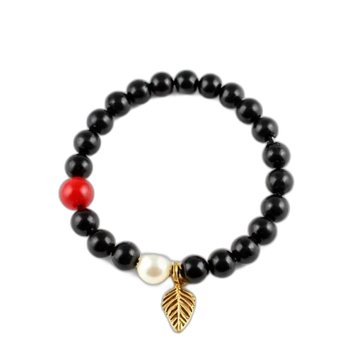 jewelry, black, bracelet, red, bead, white, pearl, gold transparent PNG cut-out