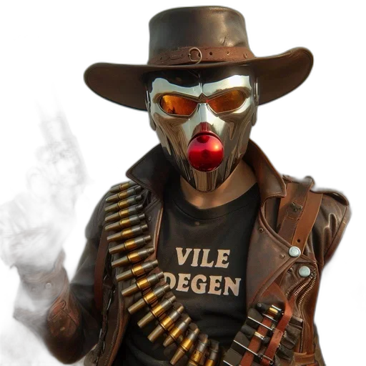 mask, weapon, concept art, 3d render, individual, dressed, cowboy, metallic transparent PNG cut-out